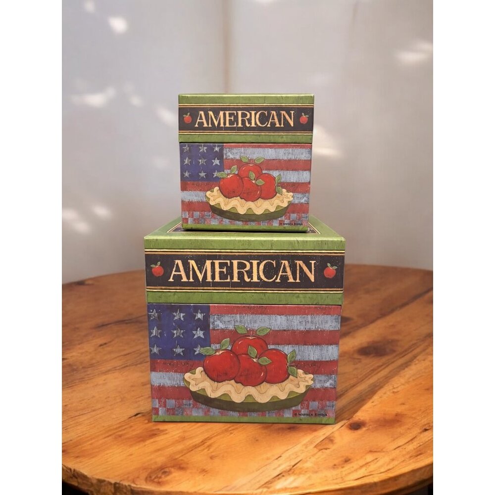 Nesting Boxes - Warren Kimble Set of 2 with lids "American as Apple Pie"